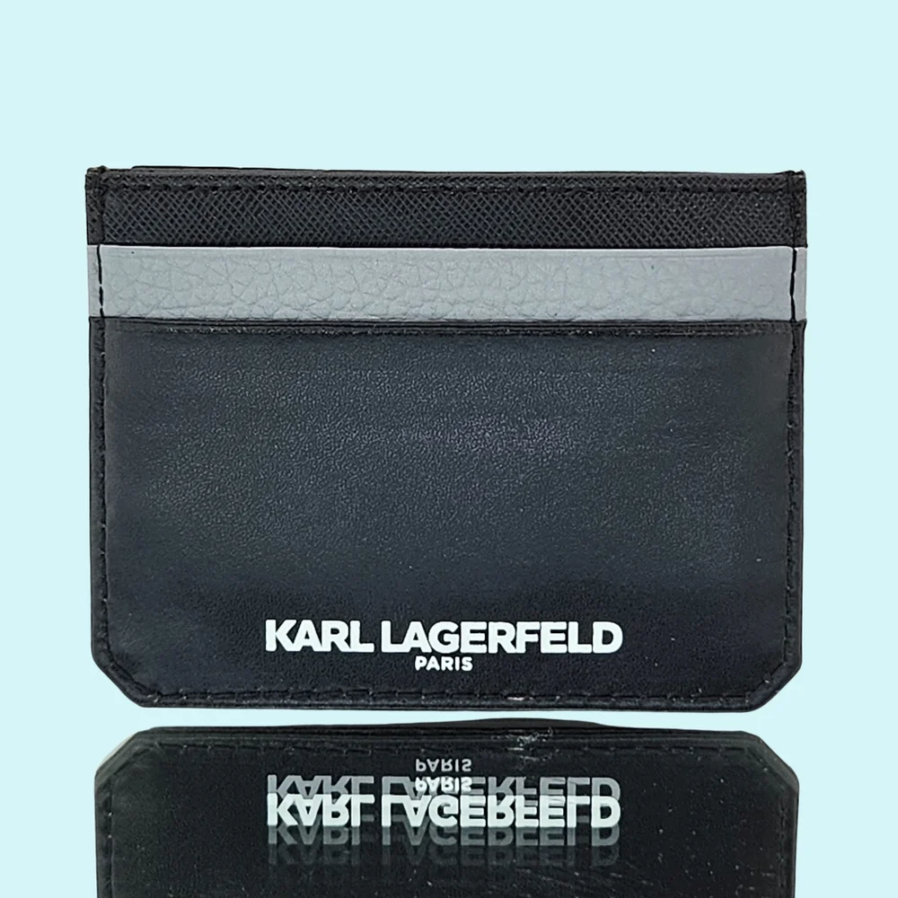 Karl Lagerfeld Paris Card Case Black Karl Head Leather Travel Made in Italy Gift